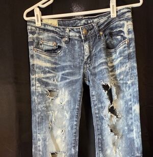 Machine Distressed Blue Boyfriend Jeans